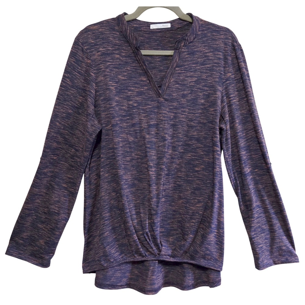 Messic Purple Orange Space Dye Twist Front Hi/Low Hem Roll Tab Sleeve Top XXL